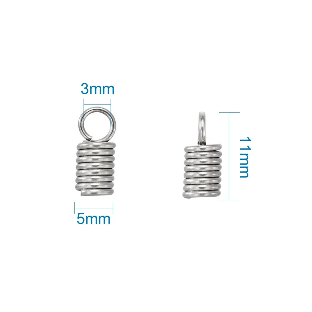 50pcs 304 Stainless Steel Terminators Crimp Ends Fastener Cord Coil End Caps Clasps DIY Connectors Jewelry Finding 11x5mm 10x4mm