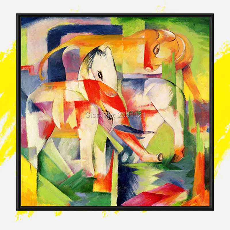 hand painted franz marc famous oil painting copy colorful zoo abstract animal painting bright modern decorations horse elephant