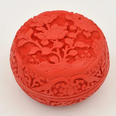 

Exquisite Chinese Traditional Technology Red Lacquerware Flower Auspicious Jewelry Box