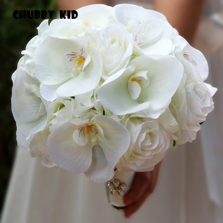 

Romantic Bridal Bouquets Handmade Artifical Flower Bouquet Wedding Bridal bouquet white color rose Phalaenopsis wedding bouquet