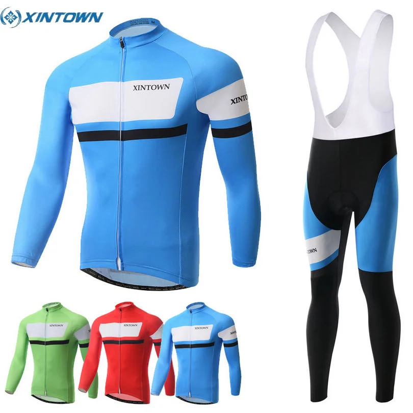 

XINTOWN Men's Cycling Suits Long Jersey Long Sleeve & Tights Pants Blue Green Red