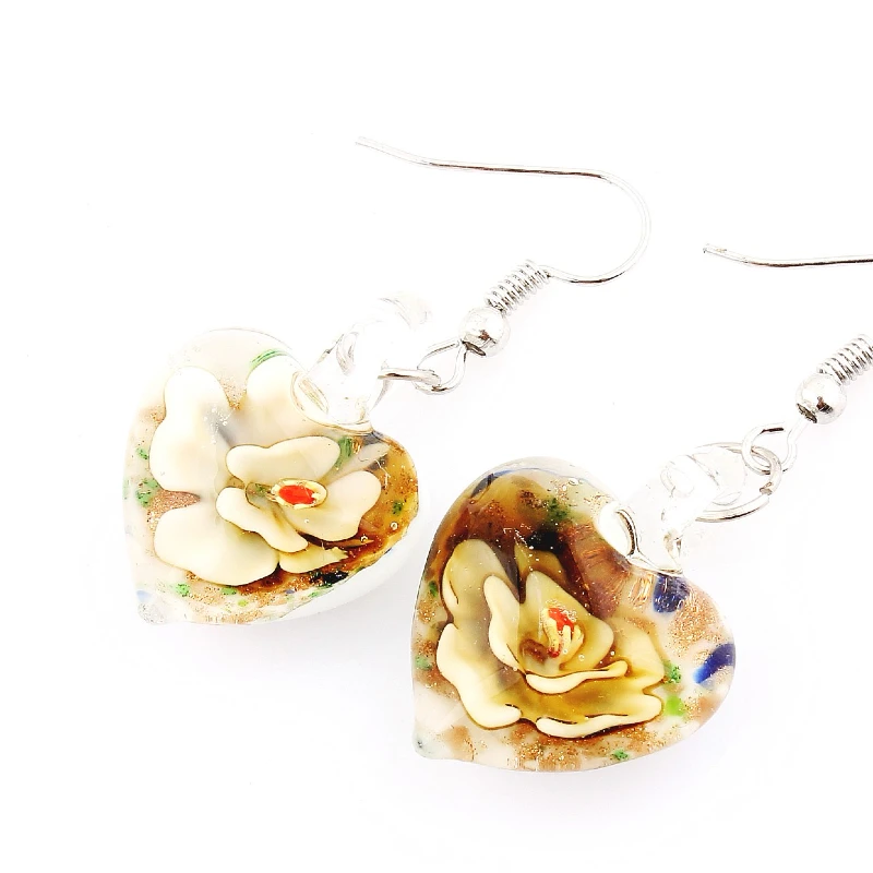 QianBei Promot Women Handmade Murano Lampwork Glass Mixed Color White snacks Charms Beauty Earring Hot