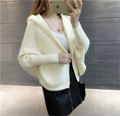 Women 2022 Autumn Winter Knitted Cardigans Sweaters Batwing Sleeve Short Cardigan Coat Female Casual Loose Warm Sweater NS3993