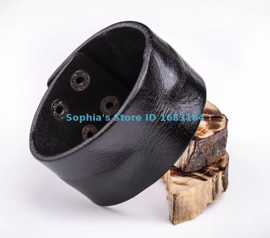 HD02 Black Brown Cool Vintage Men\'s Surfer Leather Bracelet Wristband Wide Cuff New BL30