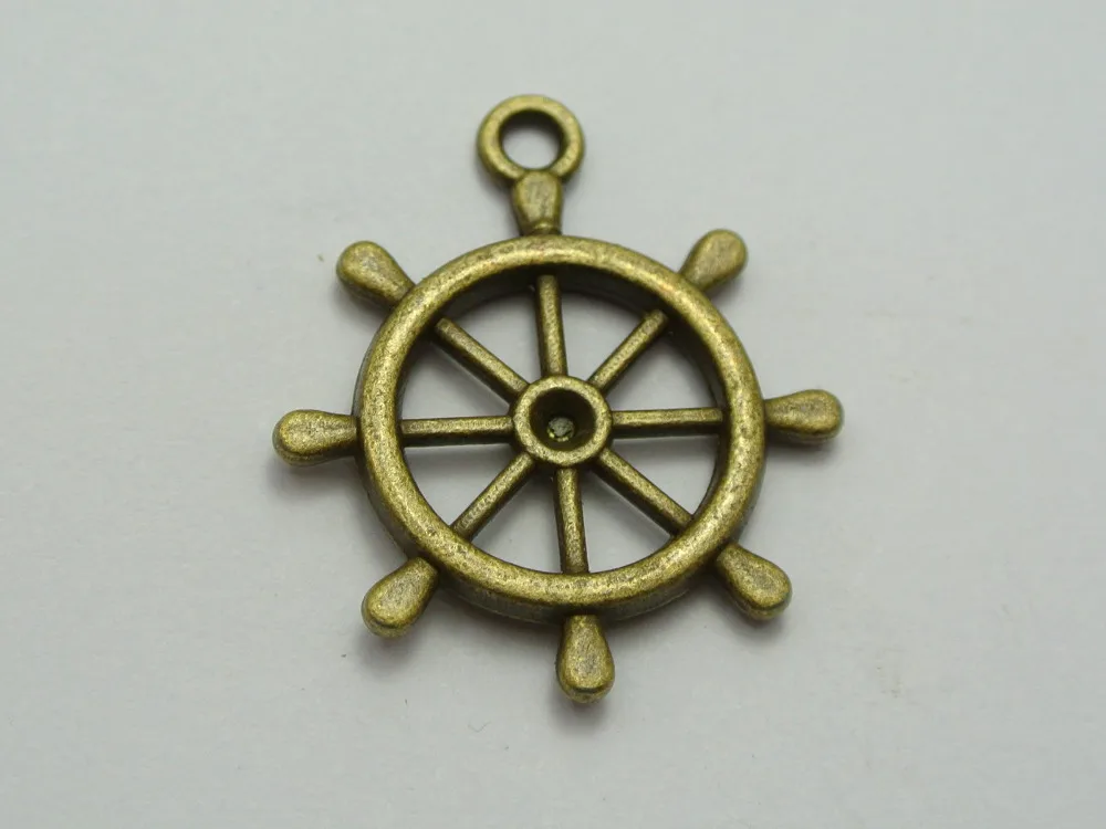 

20 Bronze Tone Alloy Boat Wheel Pendants Connector Charms 28X24mm