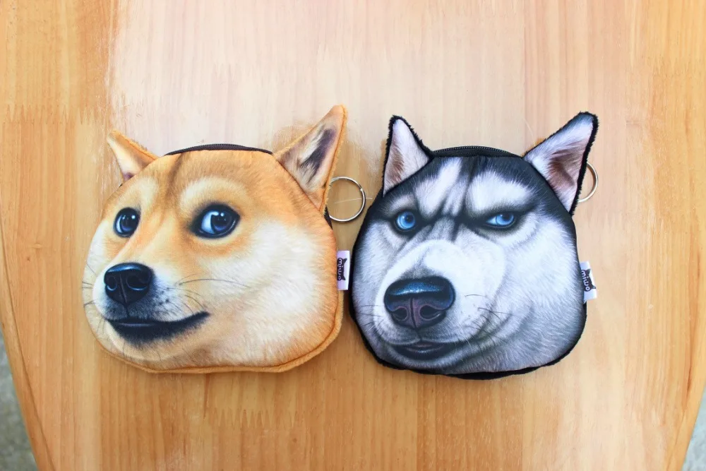 New Cute Cartoon Akita Husky Dog  Coin Purse Storage Bag Personality 3D Animal Dog Wallet Storage Bags For Kids And Adults