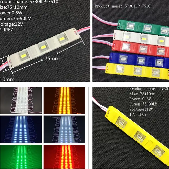 waterproof 5730 3LEDs Injection molding LED Module super bright led modules lighting red/green/blue/Yellow/Pink/Warm