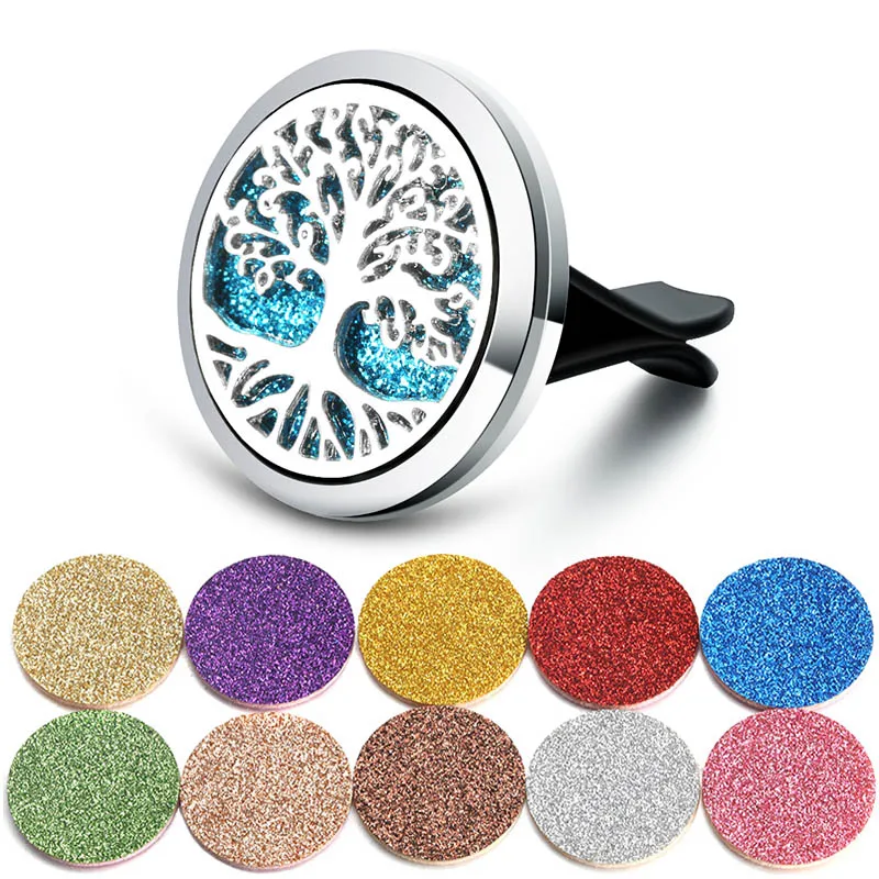 

Tree Of Life Car Aromatherapy Diffuser Stainless Steel Car Air Freshener Perfume Essential Oil Diffuser Locket With Shiny Pads