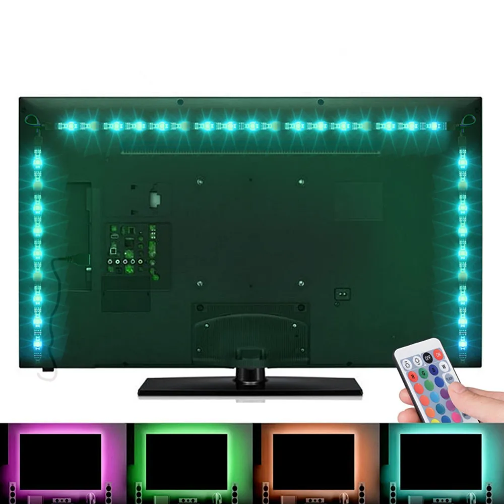 5V RGB LED 5050 Strip Lights TV Backlight Strip Light 60LEDs USB Waterproof Computer Monitor Lighting with 24Key Remote Control