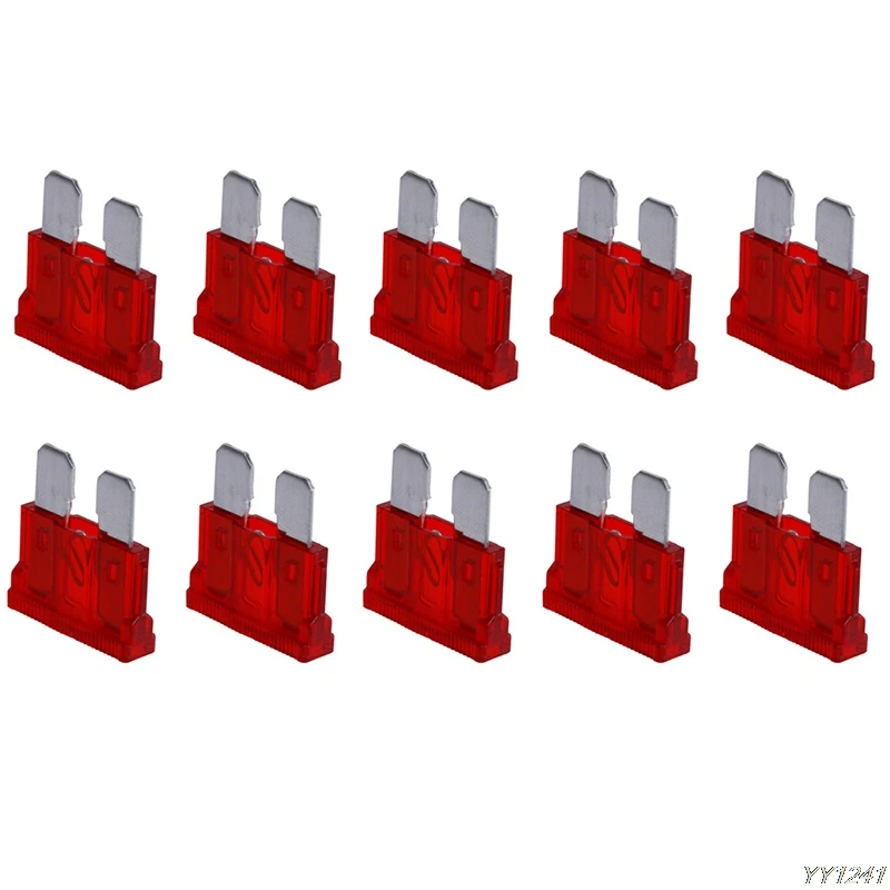 10Pcs Blade Fusibles Standard 10AMP Rouge 10A Flat Fuse Car Moto Bike Van Auto