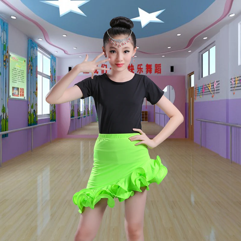 Free Shipping Children's Rhinstone Ballroom Stage Clothing Girls Latin Dance Skirts Short-Sleeved Dress Perfoming Dance