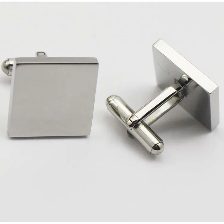 Classic 316L Stainless Steel Plain Silver Color Square Blank Cufflinks Women Men Cuff Link