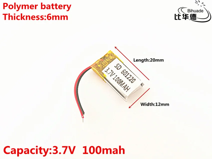 10pcs/lot 3.7V,100mAH,601220 Polymer lithium ion / Li-ion battery for TOY,POWER BANK,GPS,mp3,mp4