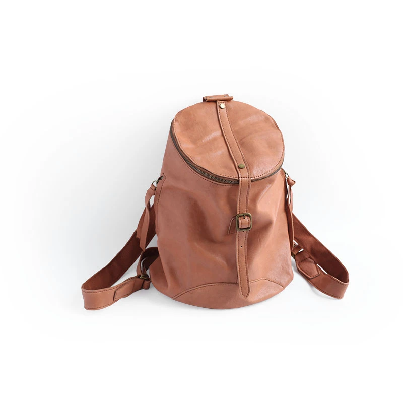 Vendange fashion preppy style bag retro cow leather bucket bag handmade leather backpack 2106