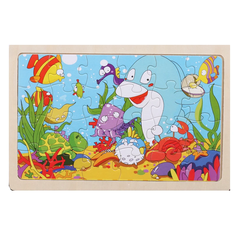 High quality  22.5 * 15 cm wooden large 24 cartoon animal baby puzzle children wooden educational toys girl boy