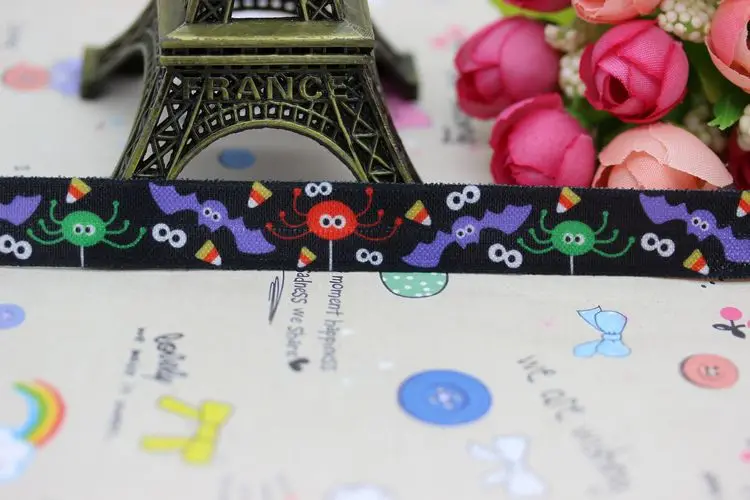 DHK 5/8'' 5yards Fold Over Elastic FOE halloween printed headband hair band diy decoration OEM Wholesale C450