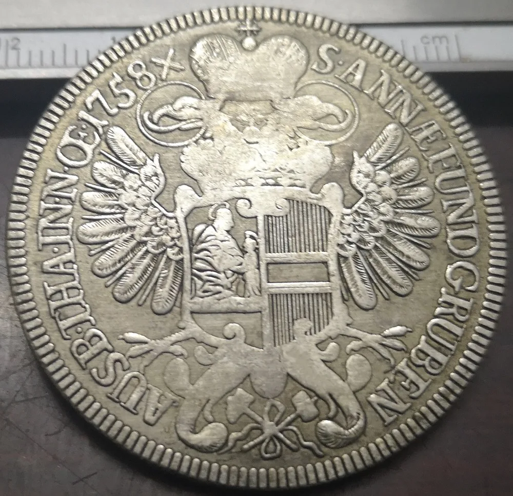 1758 Austria-Habsburg 1 Thaler-Maria Theresia Vienna-Mining Taler Silver Plated Copy Coin