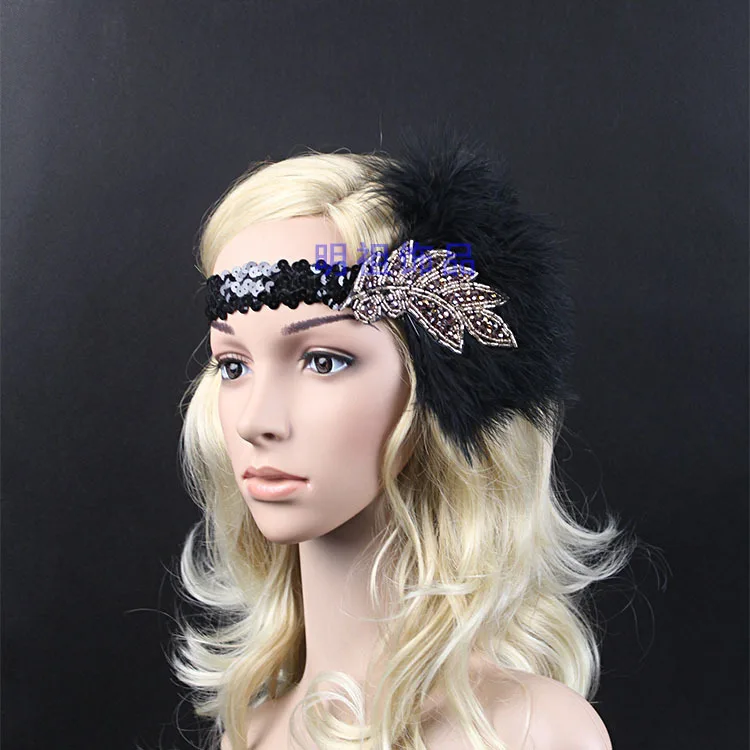 Black Color Vintage Feather Headdress Model Photo Movie Makeup Accessories Wedding Bride Headwear Hairband