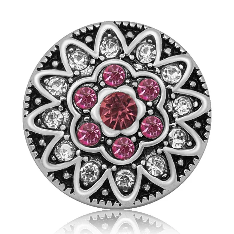 New KZ3144 Beauty colorful rhinestone flowers round 20MM snap buttons fit snap bracelet jewelry wholesale
