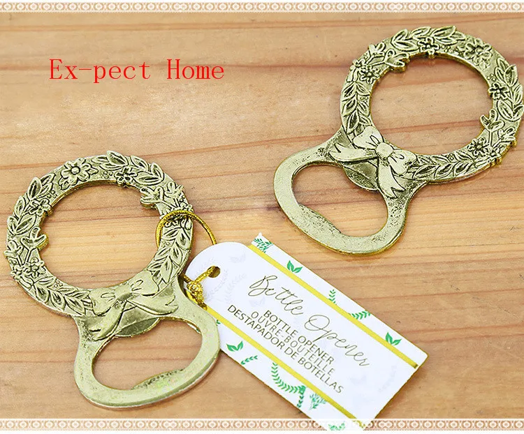 

200pcs/lot Fast shipping Retro Gold Wreath Beer Bottle Opener For Wedding Favors Party Gift