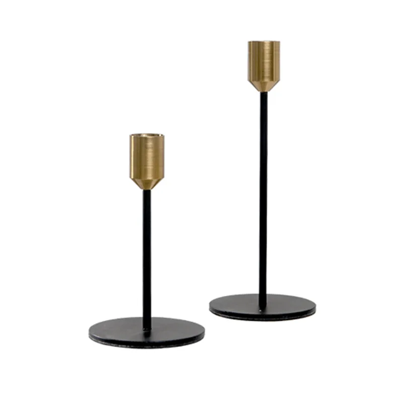 Set of 2 Gold With Black Metal Candle Holders Glassic Candlestick Holder Wedding Decoration Bar Party Table Mantle Decoration