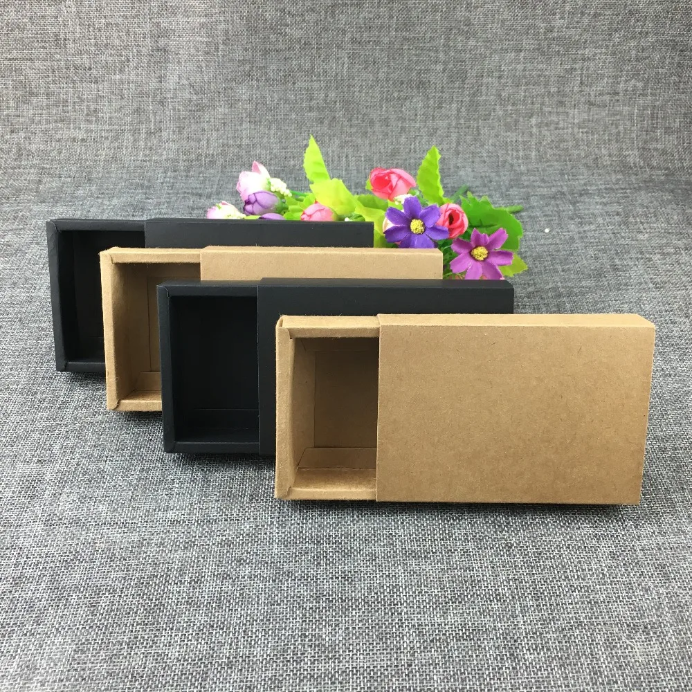 50PCS Retail Crafts Drawer Box Brown Kraft Drawer Boxes Paper Gift box  Blank Packaging Cardboard Boxes For match/lighte/Crafts