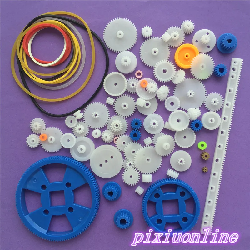 80pcs K015Y Plastic DIY Gear Set Single Double Layer Crown Shaft Axle Sleeve Tooth Strip Bevel Gear High Quality On Sale