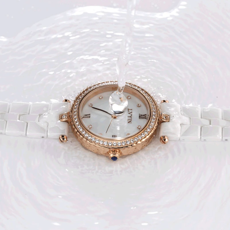 LVYIN 100% Real Ceramic Watch Casual Top Brand White Unique Watches For Women Diamond Decoration Quartz Wristwatch LY013