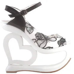 LF40215 SHOW STORY Punk Black Spider Web Lace-Up Heart Heel Wedge Platform Club Sandals