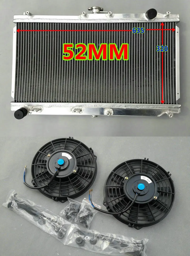 52 mm Aluminum Racing Radiator & FANS FOR Mazda MX5 MX-5 Miata NB MT 1.6/1.8L L4 engine 1998-2005 KIT 99 00 01 02 03 04