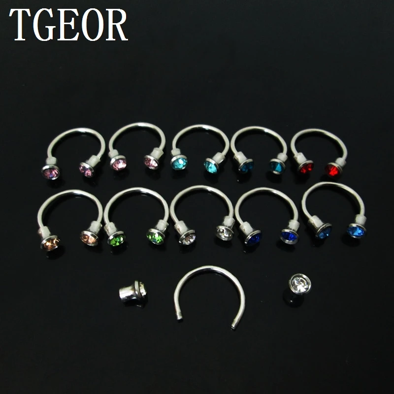 1 Pair 1.2*10*4/4mm horseshoe piercing winebowl shape gem crystal circular barbell body jewelry