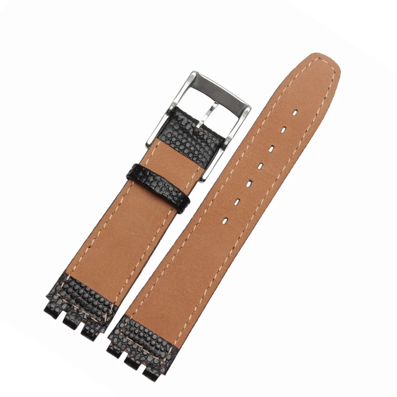 High Quality Waterproof Genuine Leather Watch Band 17mm Croco Pattern Black Brown White Strap For Swatch