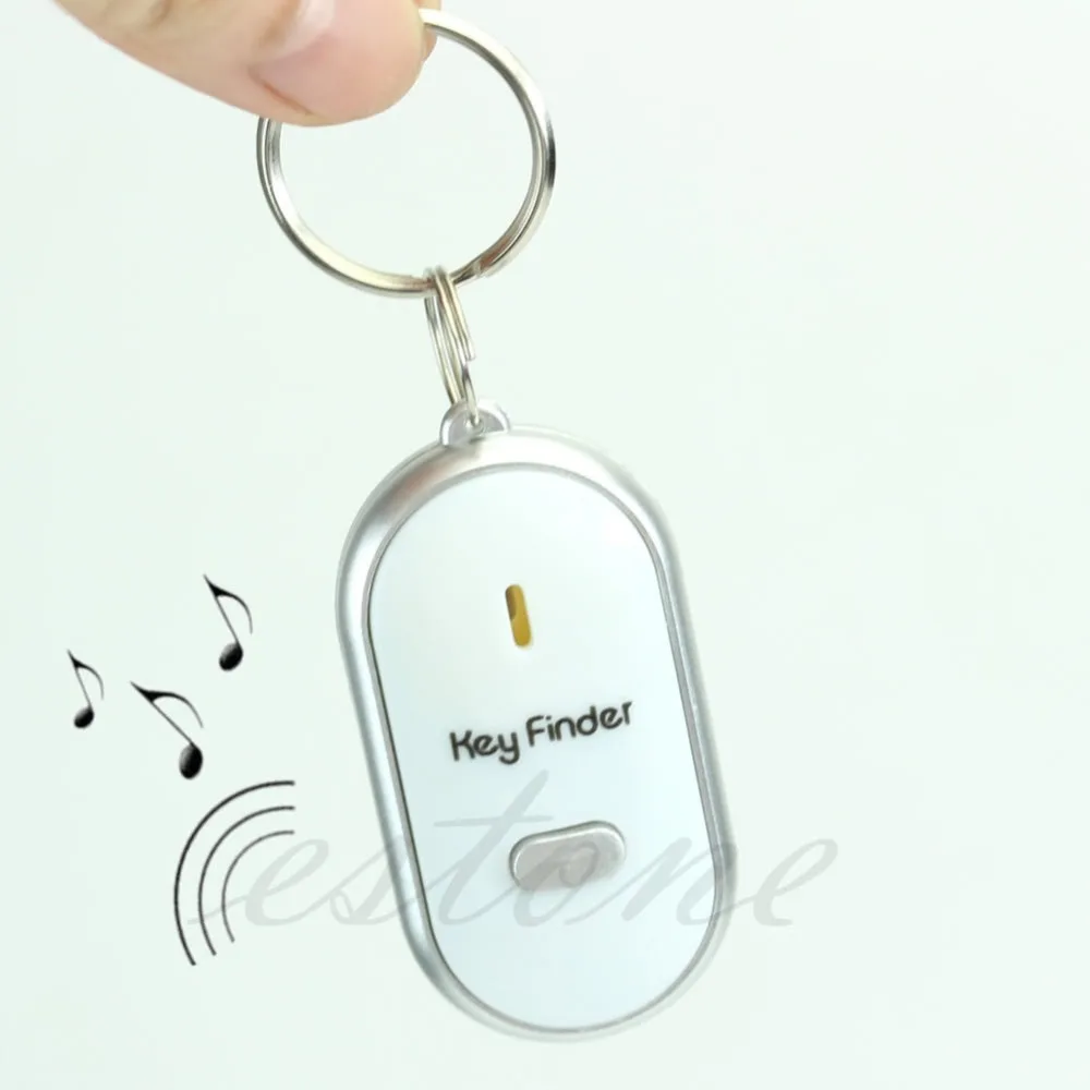 White LED Key Finder Locator Find Lost Keys Chain Keychain Whistle Sound Control