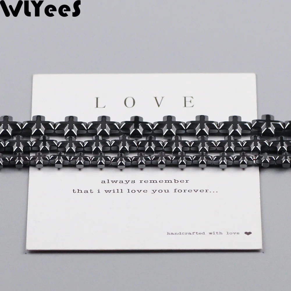 WLYeeS Cross Hematite Beads Black Natural stone 6 8 10 12mm Loose Spacer Beads for Jewelry Bracelet Earring Pendant Making DIY