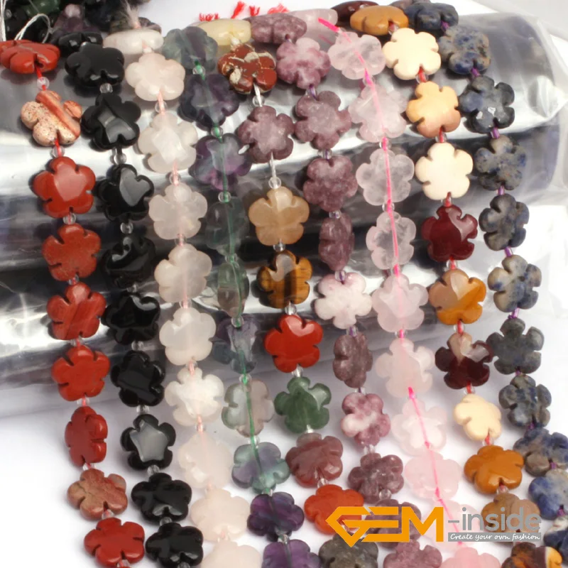 15mm Natural Stone Flower Beads For Jewelry Making Strand 15\