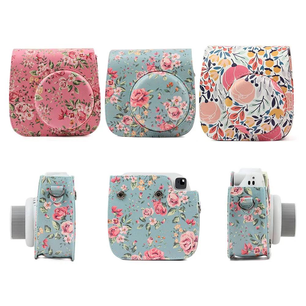 Shoulder Camera Bag Protective Case Colorful Forest Patterns Leather Camera Bag for Fujifilm Instax Mini 8/ MINI8+/ 9