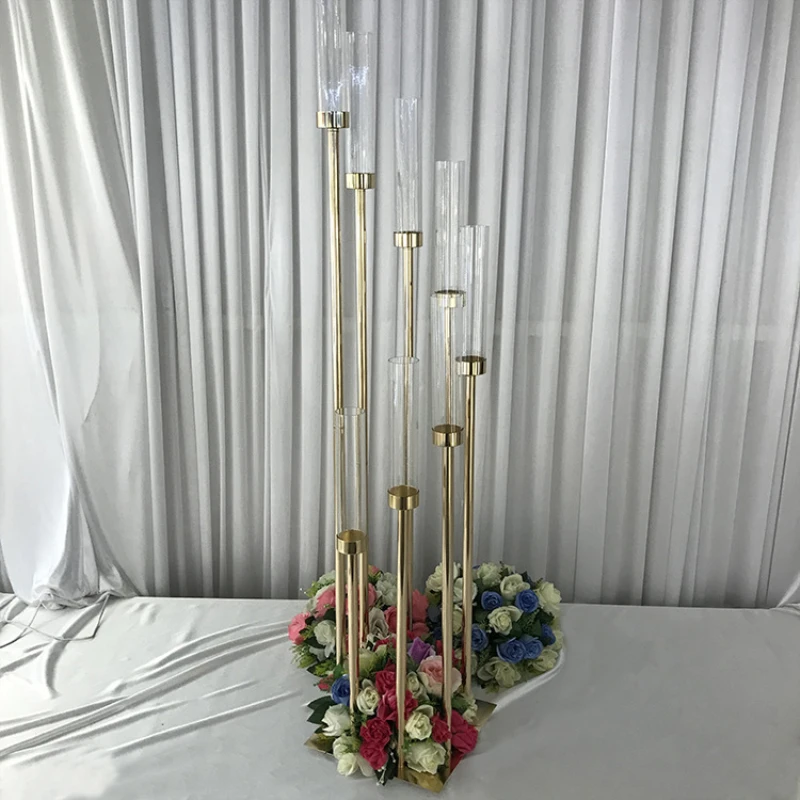 8 หัวโลหะ Candelabra เทียนอะคริลิคงานแต่งงาน Centerpieces ตารางดอกไม้ขาตั้งเชิงเทียน Candelabrum สำหรับตกแต่งบ้าน