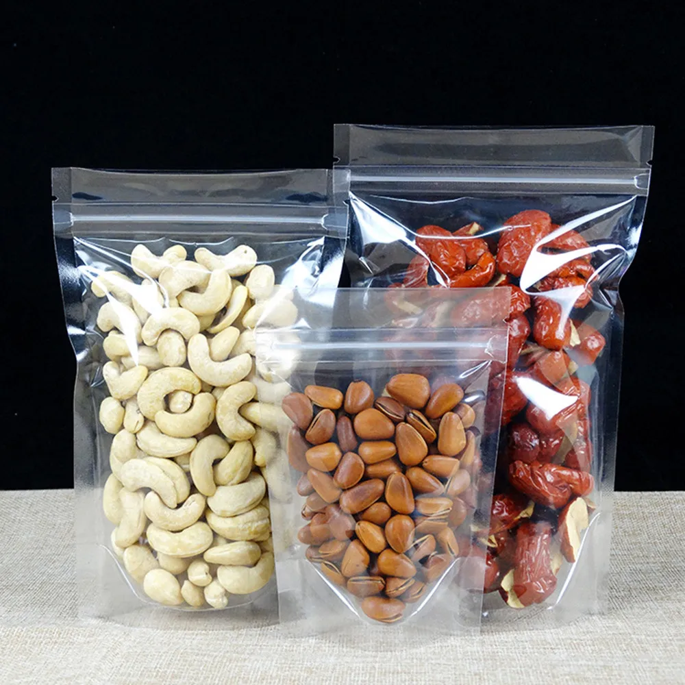 50Pcs/ Lot 14*20cm Stand-Up Clear Poly Heat Seal Zip Lock Pack Bags For Food Coffee Storage Doypack Zipper Packaging Pouches