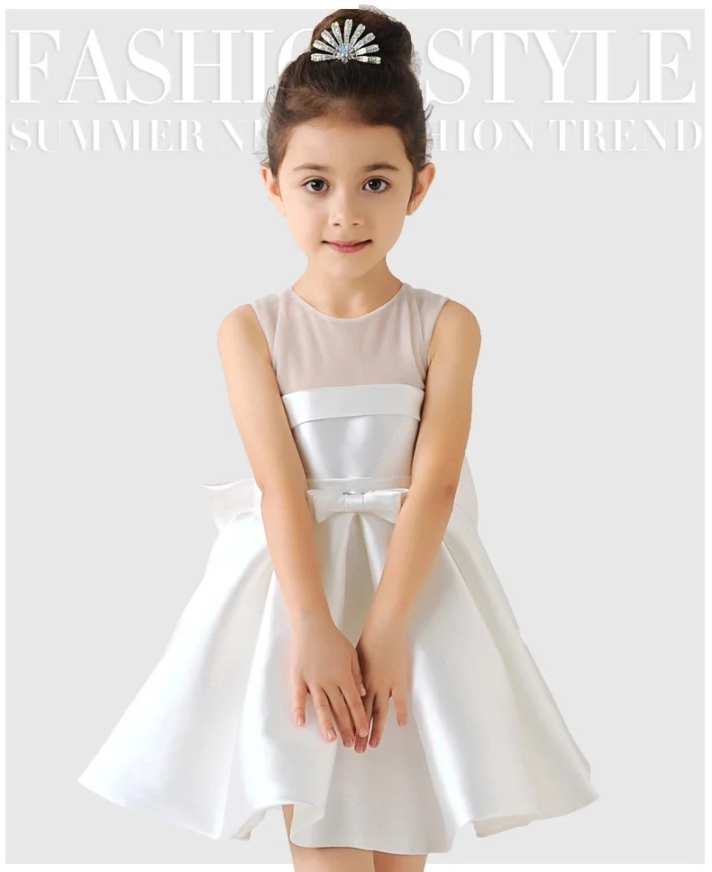 2016 Baby Girl Green/White/Red Satin Princess Dress with Big Bow Kids Wedding Dress Infants Bridesmaid Clothes Summer Vestidos