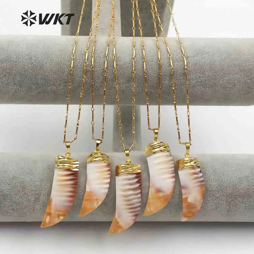 WT-JN051 WKT Natural Sea Shell Horn Shape With Gold Capped Beautiful Neckalce Bohemia Style Women Jewelry Necklace