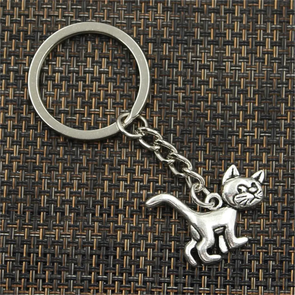 New Fashion Men 30mm Keychain DIY Metal Holder Chain Vintage Cat 30x22mm Silver Color Pendant Gift