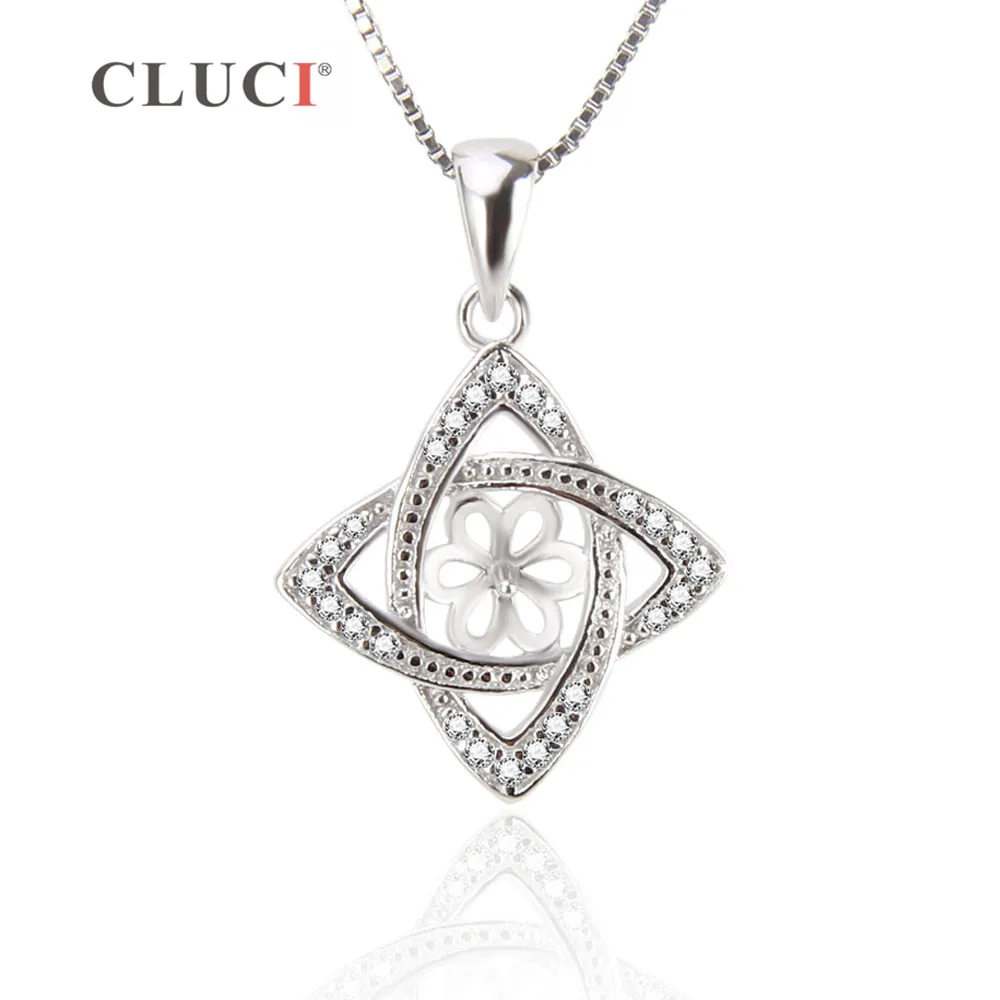 CLUCI 925 Sterling Silver Star Charm Necklaces & Pendants Statement Necklace Pendant Mounting to stick pearl DIY jewelry SP196SB