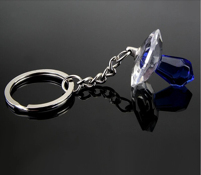 18PCS Blue Crystal Pacifier Design Keychain Ring Baby Boy Shower Favors Birthday Party Giveaway Gift