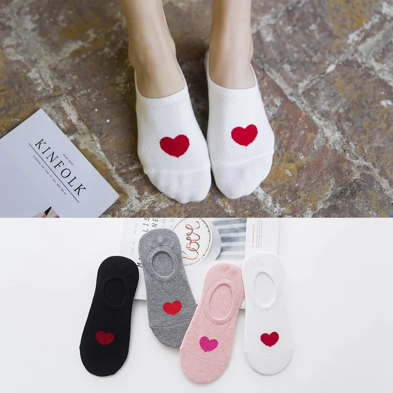 Cotton Casual Odor-proof Ankle females Boat Socks women short sock fit for sneaker red heart pattern spring Autumn Socks