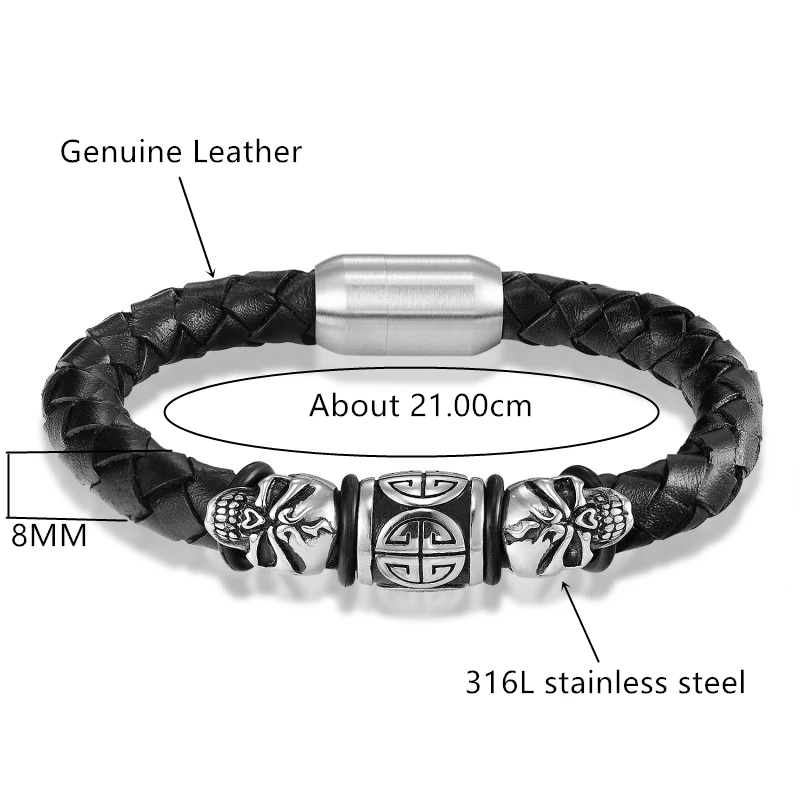 Aizhixiu 2023 Fashion Men Jewelry Black Cuff Braided Leather Bracelet Men Stainless Steel Magnetic Buckle Clasp Christmas Gift image 2