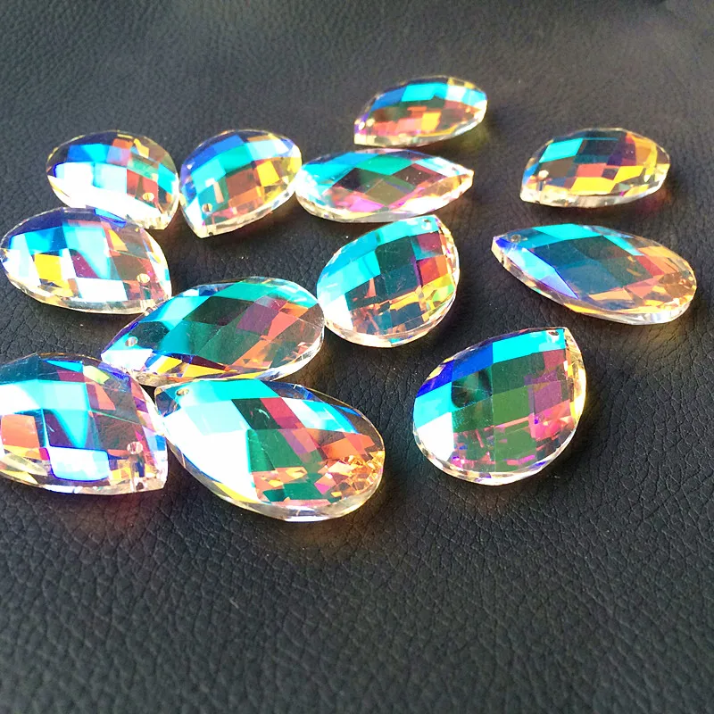 

200pcs 38*22mm K9 Crystal Faceted Colorful Glass Drops Chandelier Faceted Pointed Oval Pendant, Shiny Crystal glass lamp Parts