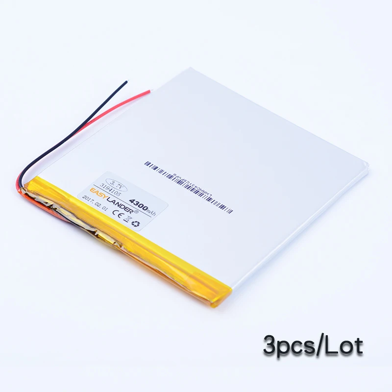 

3pcs 3194105 3.7V 4300mAh Rechargeable li-Polymer Li-ion Battery For Bluetooth Notebook Tablet PC electronics safety power bank