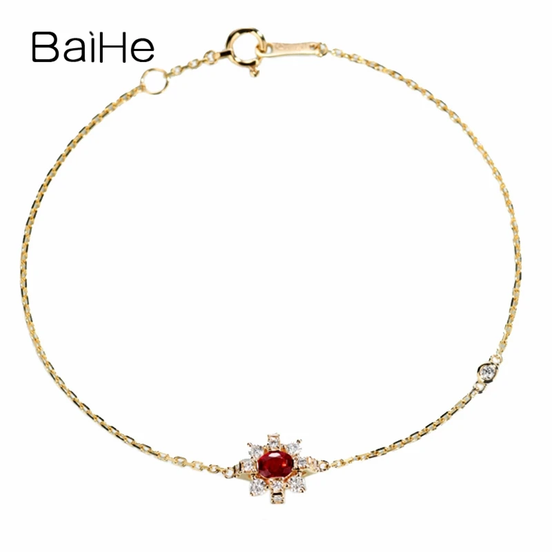 BAIHE Solid 18K Yellow Gold Ruby H/SI Natural Diamonds Bracelet Women браслет Wedding Gift Engagement Trendy Fine Jewelry Making