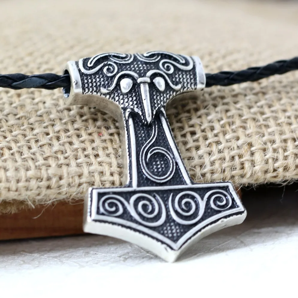 LANGHONG 1pcs Nodic Vikings Thor's Hammer Mjolnir Pendant Necklace Viking Amulet Necklace Scandinavian Norse Jewelry Mammen