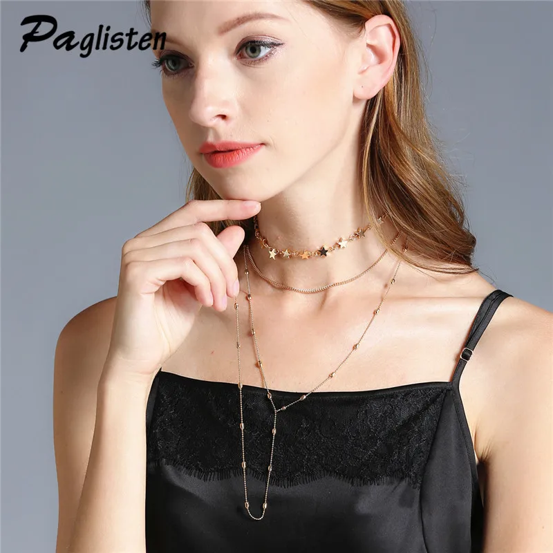 PAGlisten New Body Sex Chain Gold-Color Long Chain Star MultiLayer Chain Necklace Round Pendant Necklace Bijuteria